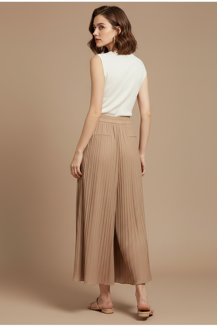 Pantalon Jupe Plissé Fluide Ample Élégant - Camel Polyester - vue 2