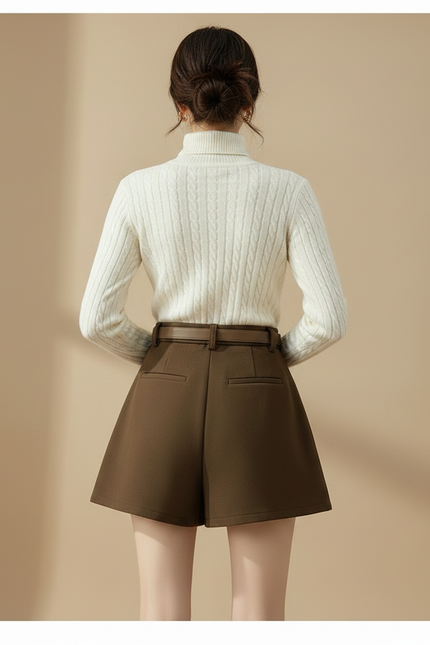 Pantalon Jupe Marron Plissé Laine Ceinturé Hiver - vue 2