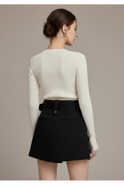 Pantalon Jupe Noir Ceinturé Cargo Décontracté Court - Gabardine - vue 2