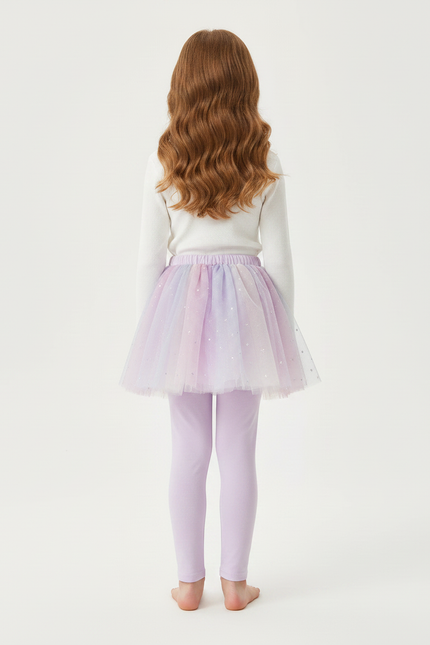 Pantalon Jupe Tutu Pailleté Lavande Intégré Fille - Violet Maille - vue 2