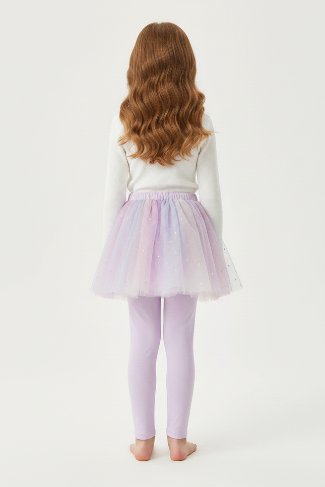 Pantalon Jupe Tutu Pailleté Lavande Intégré Fille - Violet Maille - vue 2