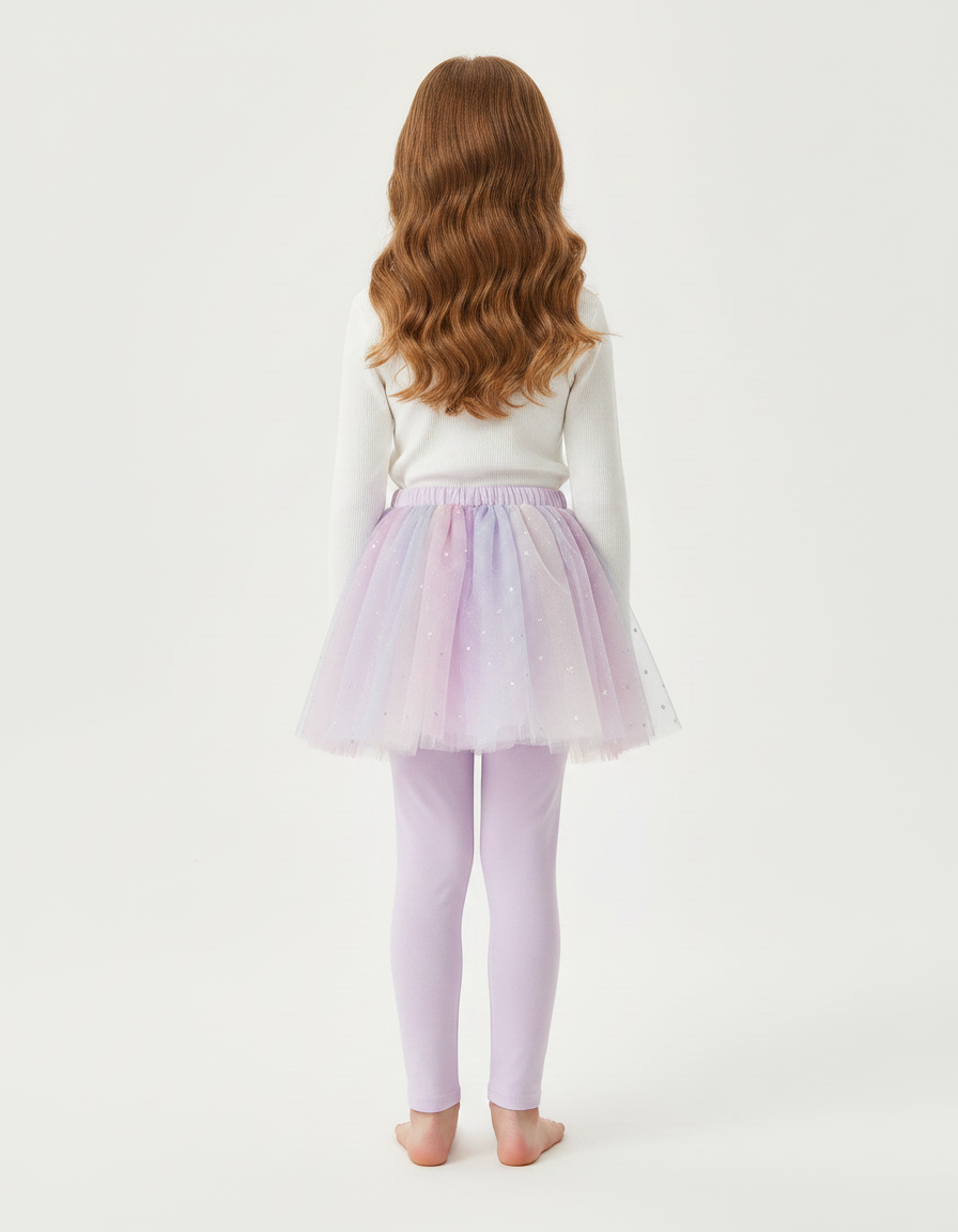 Pantalon Jupe Tutu Pailleté Lavande Intégré Fille - Violet Maille - vue 2