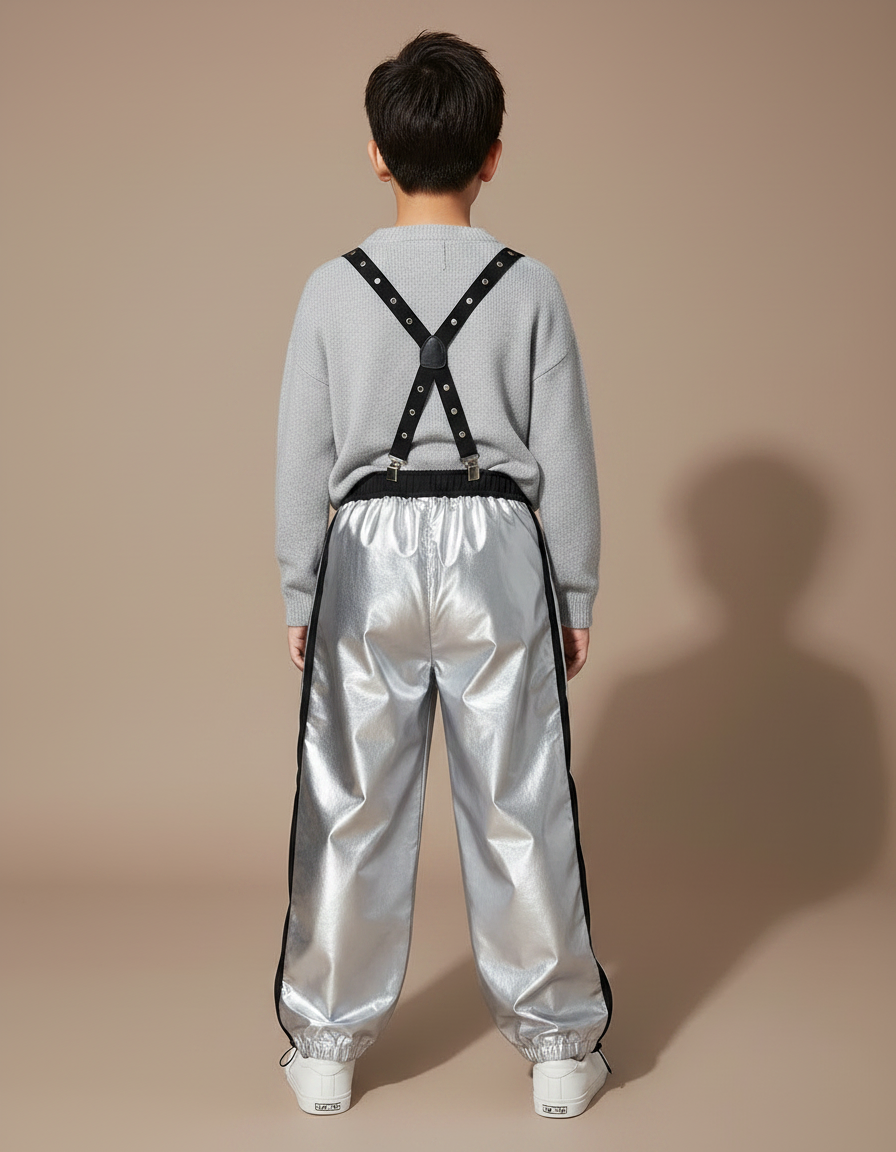 Pantalon Jupe Ample Argenté Brillant Garçon Futuriste - Polyester - vue 2