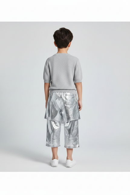 Pantalon Jupe Argenté Brillant Ample Futuriste Enfant - Simili cuir - vue 2