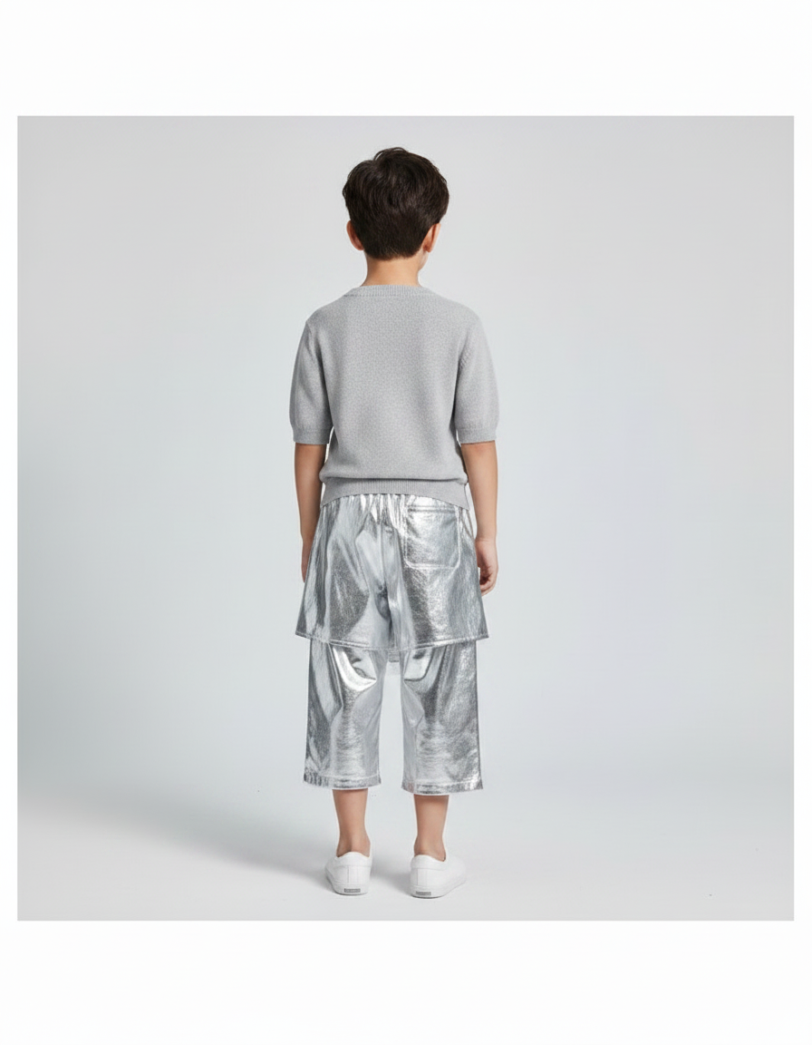 Pantalon Jupe Argenté Brillant Ample Futuriste Enfant - Simili cuir - vue 2