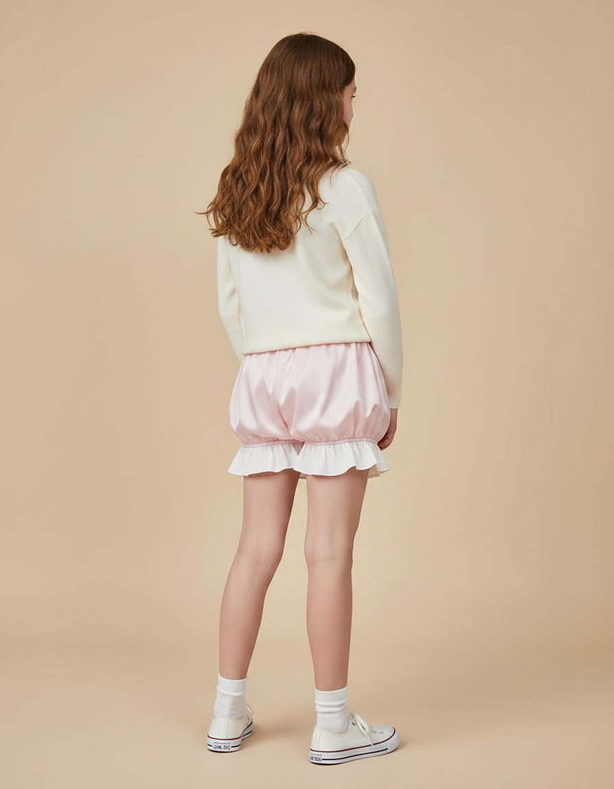 Pantalon Jupe Rose Satin Volants Bouffant Court - vue 2