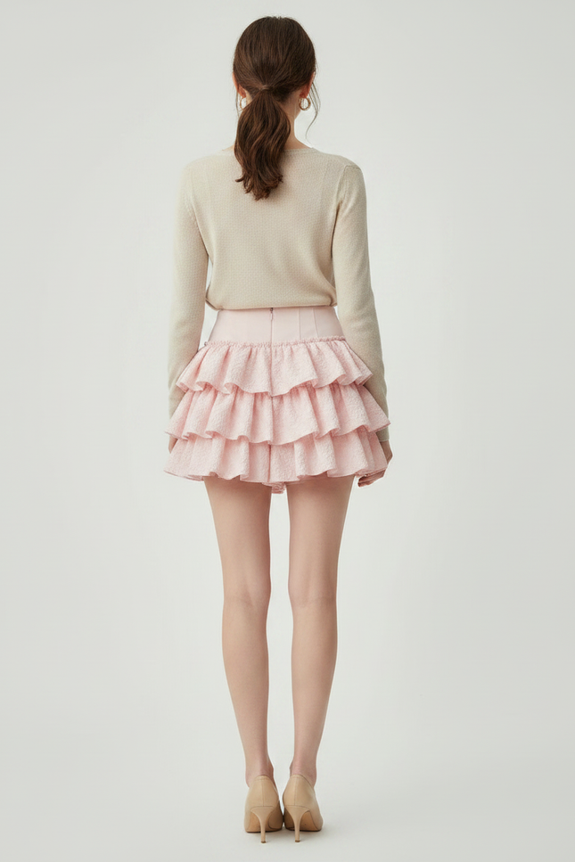 Pantalon Jupe Rose Volants Texturé Doux Estival - Polyester - vue 2