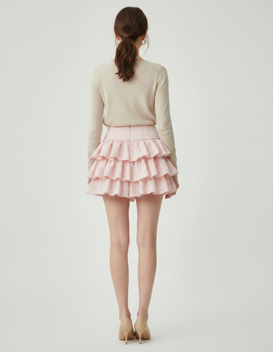 Pantalon Jupe Rose Volants Texturé Doux Estival - Polyester - vue 2