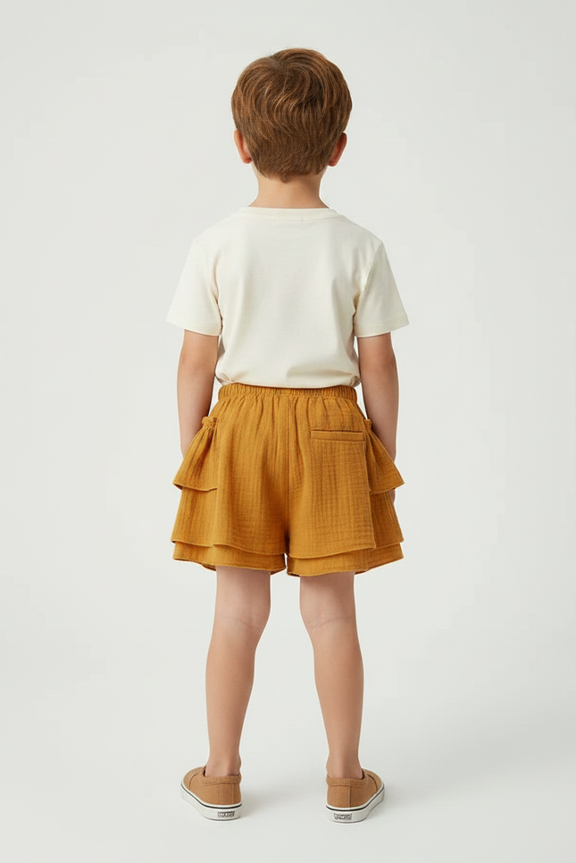 Pantalon Jupe Volants Ample Coton Enfant Ocre - Jaune - vue 2