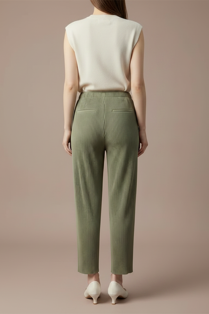 Pantalon Jupe Vert Plissé Ample Décontracté Fluide - Kaki Polyester - vue 2