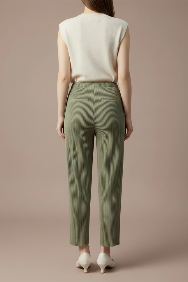 Pantalon Jupe Vert Plissé Ample Décontracté Fluide - Kaki Polyester - vue 2
