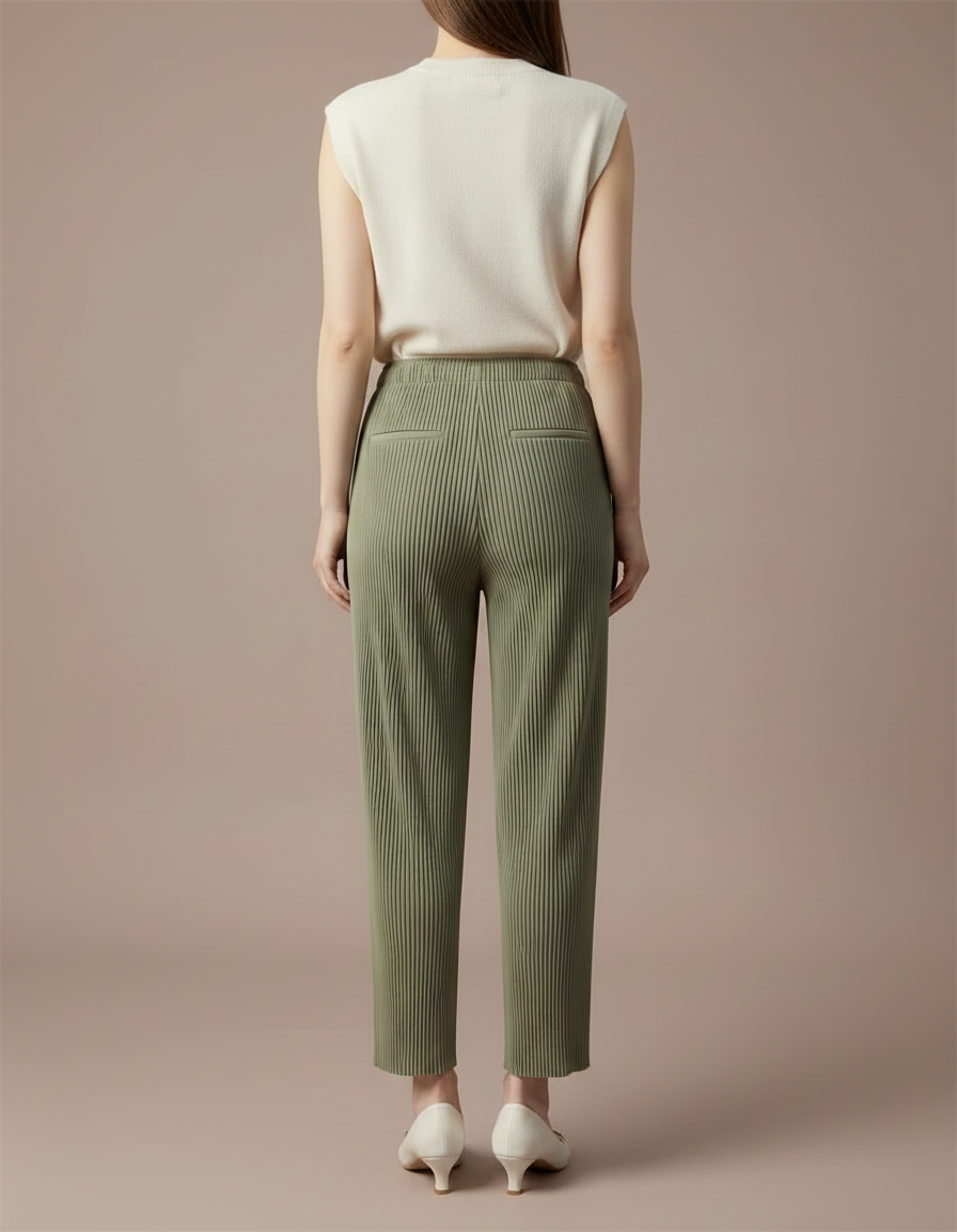Pantalon Jupe Vert Plissé Ample Décontracté Fluide - Kaki Polyester - vue 2