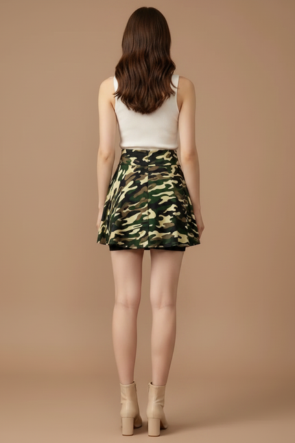 Pantalon Jupe Camouflage Mini Évasé Fluide Décontracté - Multicolore Polyester - vue 2