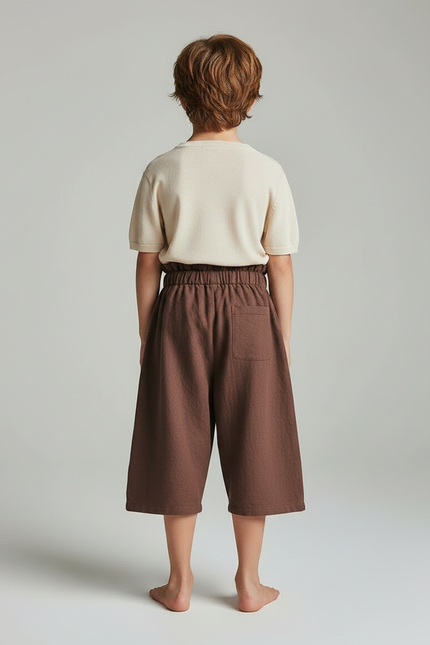 Pantalon Jupe Marron Ample Coton Élastique Enfant - Molleton - vue 2