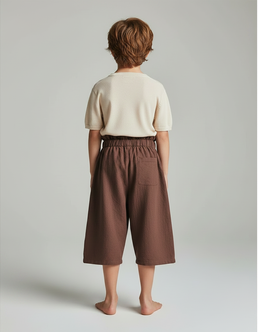 Pantalon Jupe Marron Ample Coton Élastique Enfant - Molleton - vue 2
