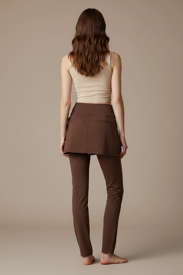 Pantalon Jupe Marron Sport Moulant Cordon Élégant - Polyester - vue 2