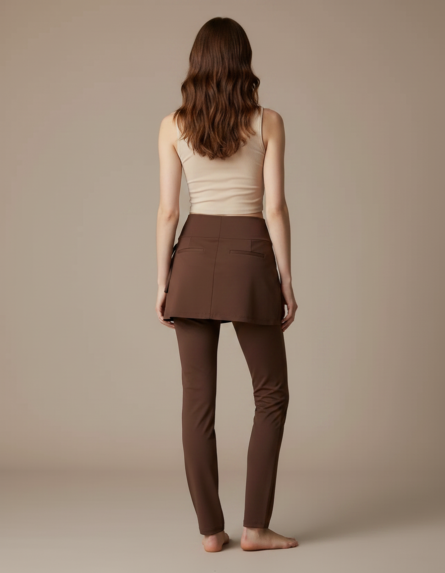 Pantalon Jupe Marron Sport Moulant Cordon Élégant - Polyester - vue 2