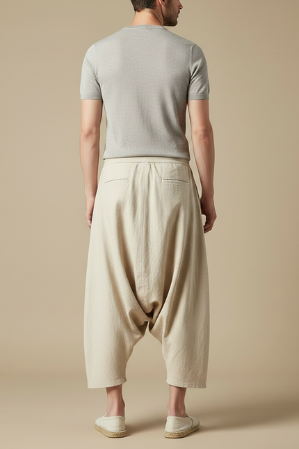 Pantalon Jupe Beige Lin Ample Décontracté Homme - vue 2