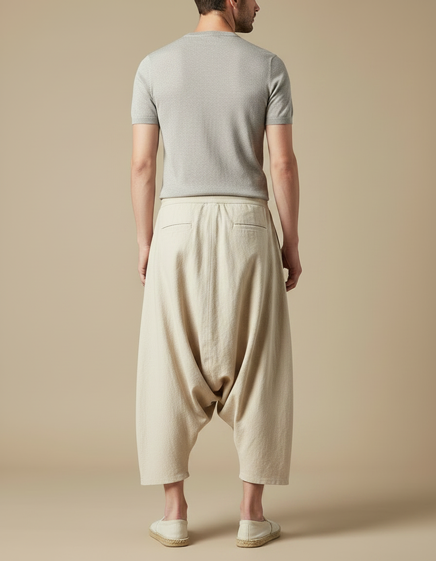 Pantalon Jupe Beige Lin Ample Décontracté Homme - vue 2
