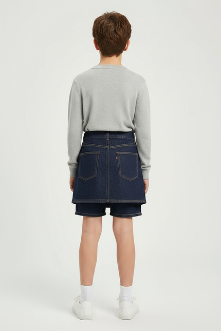 Pantalon Jupe Denim Bleu Marine Vintage Enfant - Jean - vue 2