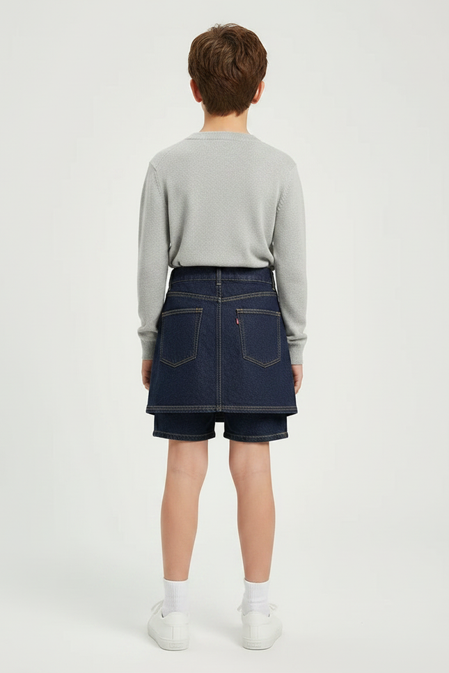 Pantalon Jupe Denim Bleu Marine Vintage Enfant - Jean - vue 2