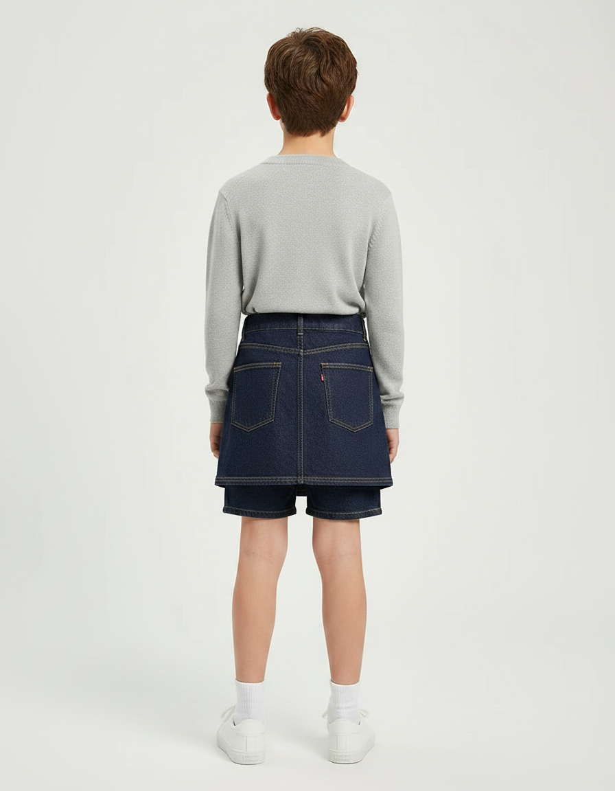 Pantalon Jupe Denim Bleu Marine Vintage Enfant - Jean - vue 2