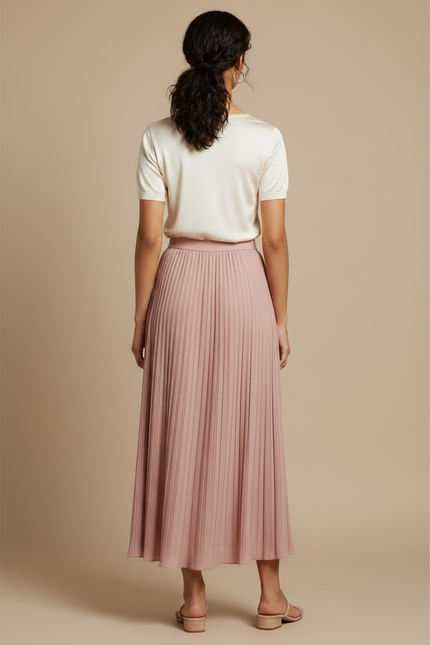 Pantalon Jupe Plissé Rose Poudré Fluide Long Élégant - Polyester - vue 2