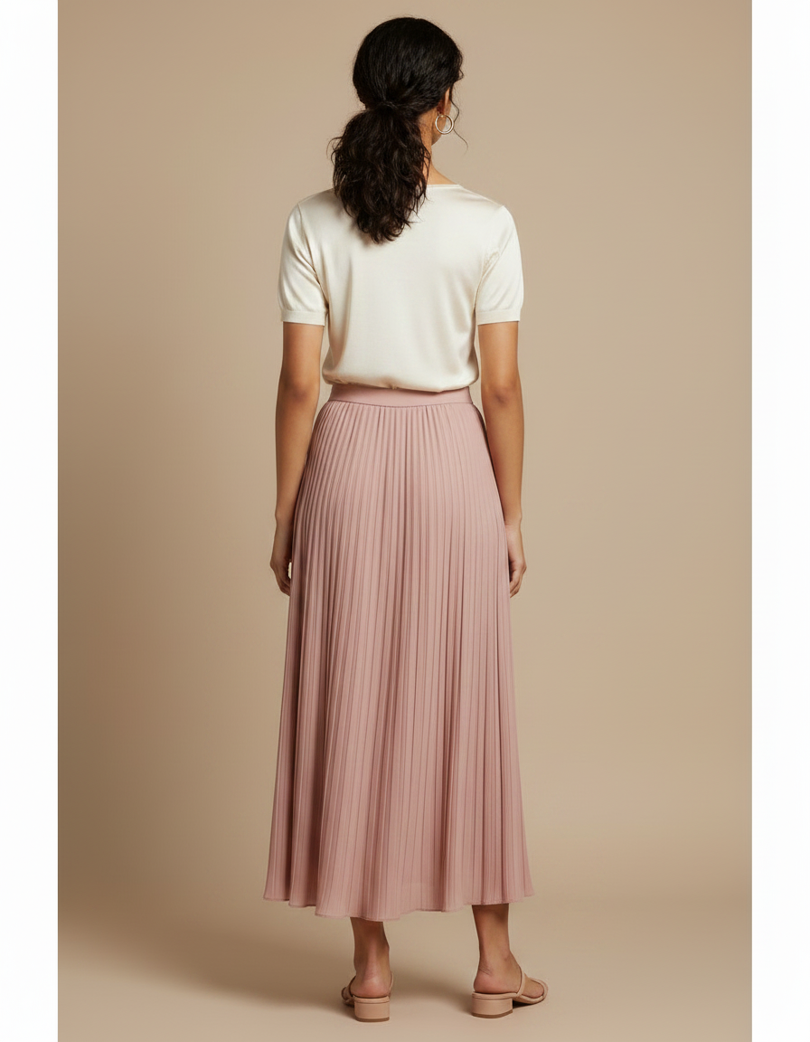 Pantalon Jupe Plissé Rose Poudré Fluide Long Élégant - Polyester - vue 2