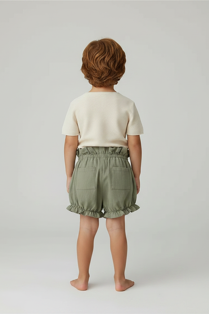Pantalon Jupe Vert Coton Lin Volants Enfant - Kaki - vue 2
