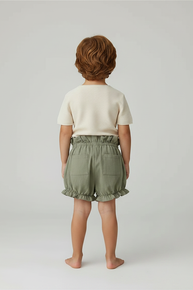 Pantalon Jupe Vert Coton Lin Volants Enfant - Kaki - vue 2