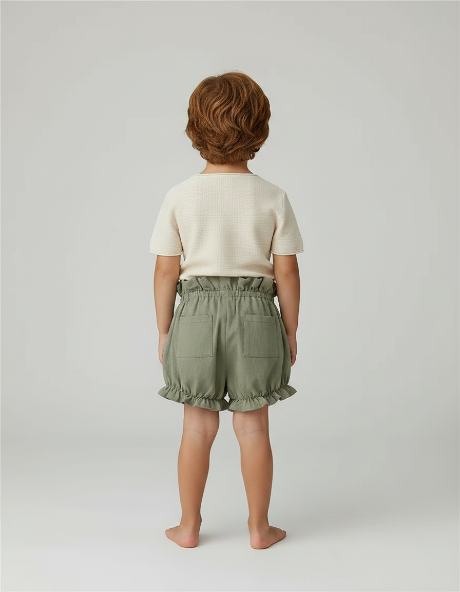 Pantalon Jupe Vert Coton Lin Volants Enfant - Kaki - vue 2