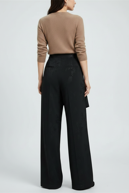 Pantalon Jupe Noir Jacquard Satin Ample Élégant - vue 2