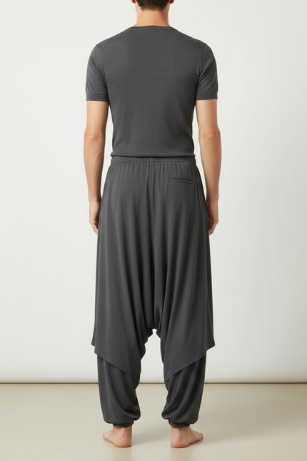 Pantalon Jupe Gris Ample Harem Homme Fluide - Viscose - vue 2