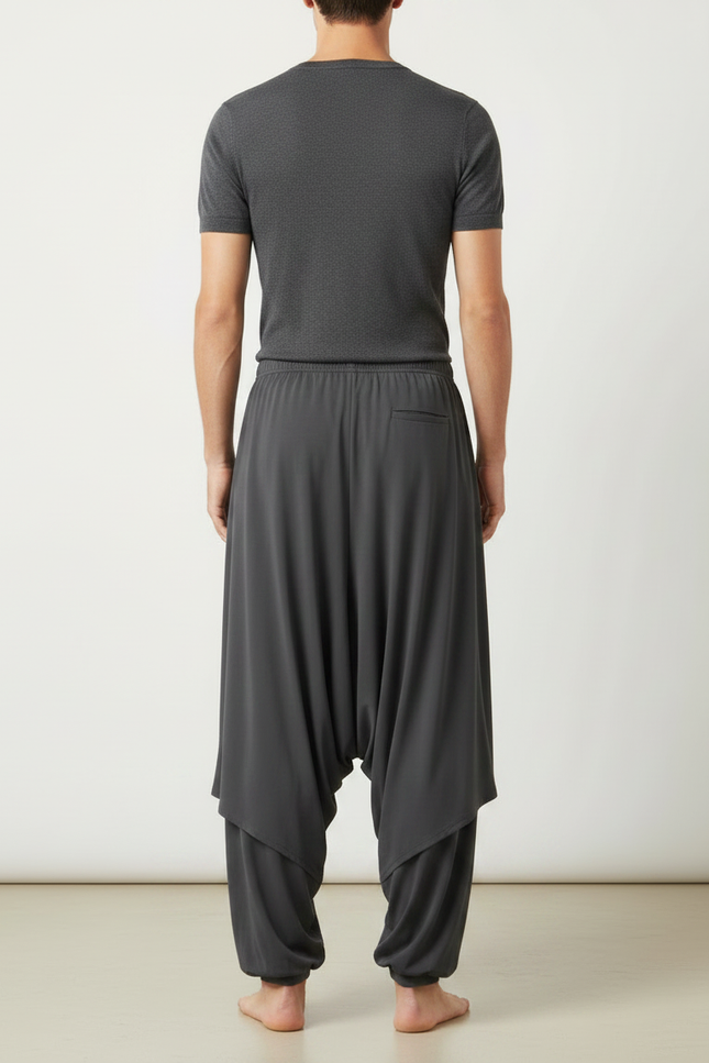 Pantalon Jupe Gris Ample Harem Homme Fluide - Viscose - vue 2