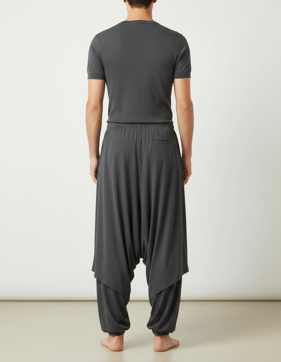 Pantalon Jupe Gris Ample Harem Homme Fluide - Viscose - vue 2