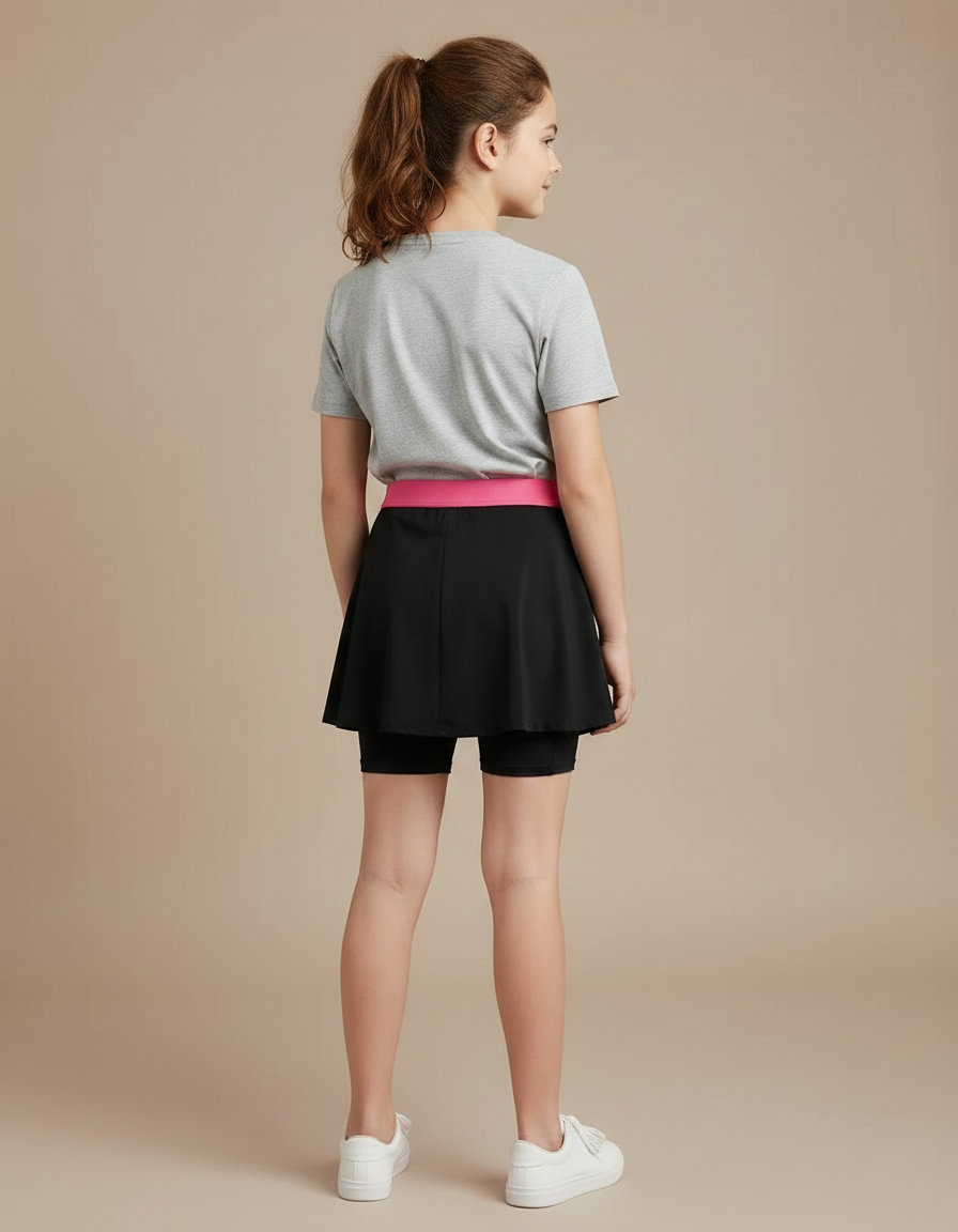 Pantalon Jupe Noir Sportif Fille Élastique - Polyester - vue 2