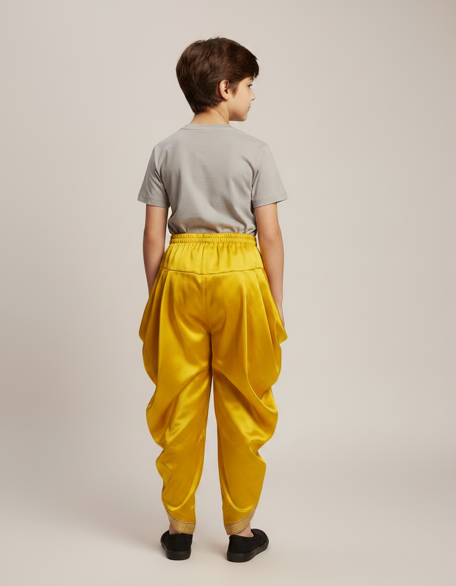 Pantalon Jupe Jaune Satiné Drapé Doré Enfant - vue 2