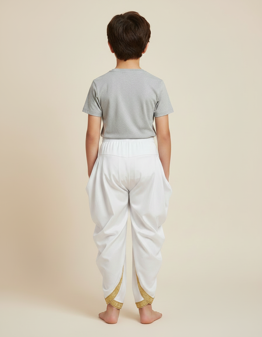 Pantalon Jupe Blanc Satiné Drapé Doré Enfant - vue 2