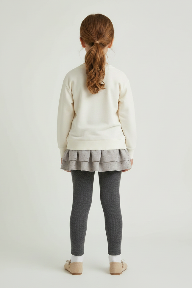 Pantalon Jupe Gris Volants Ribbed Enfant - Maille - vue 2