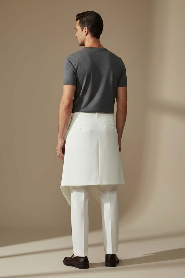 Pantalon Jupe Homme Blanc Asymétrique Élégant Moderne - Gabardine - vue 2