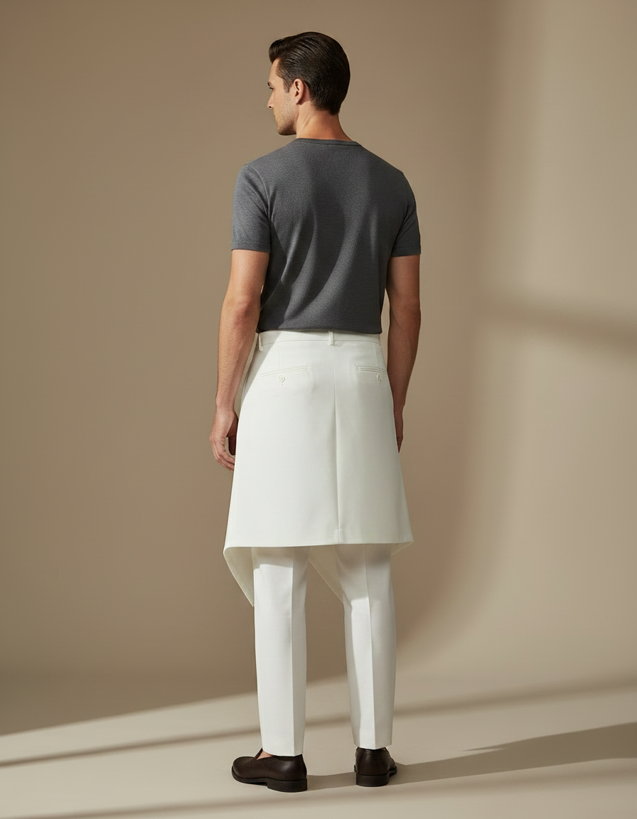 Pantalon Jupe Homme Blanc Asymétrique Élégant Moderne - Gabardine - vue 2