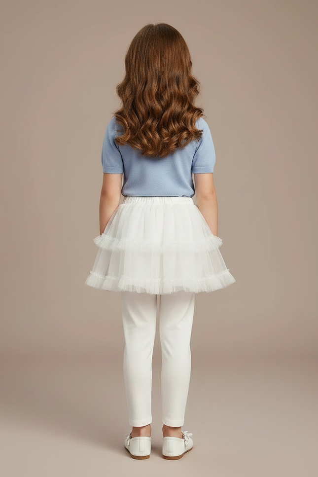 Pantalon Jupe Blanc Tulle Superposé Elsa Fille - Maille - vue 2