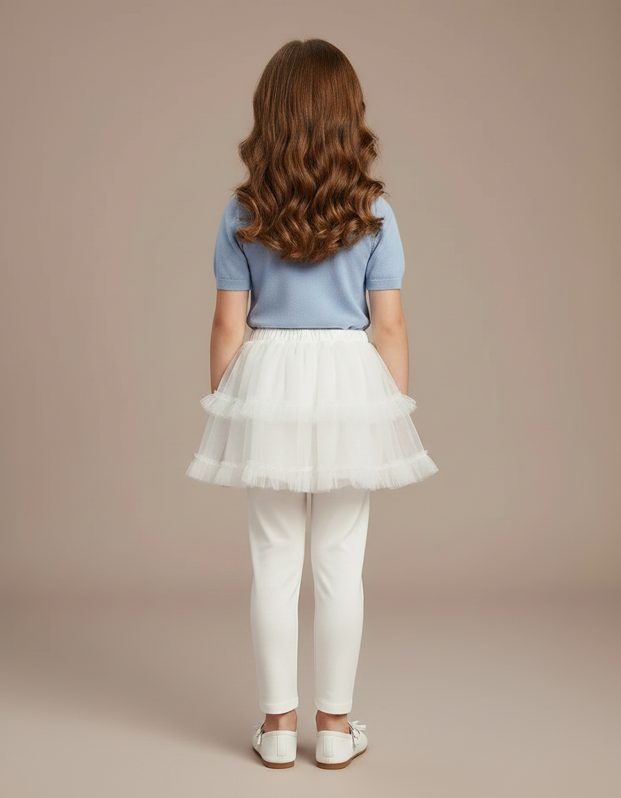 Pantalon Jupe Blanc Tulle Superposé Elsa Fille - Maille - vue 2