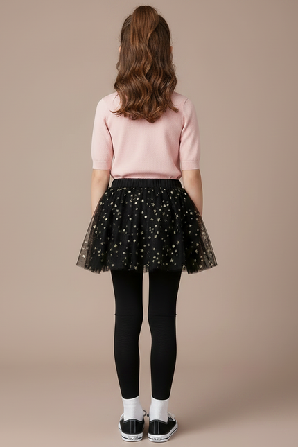 Pantalon Jupe Noir Étoiles Dorées Superposé Fille - Maille - vue 2