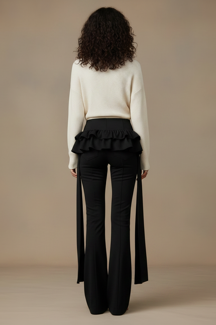 Pantalon Jupe Noir Volants Évasé Élégant Long - Polyester - vue 2