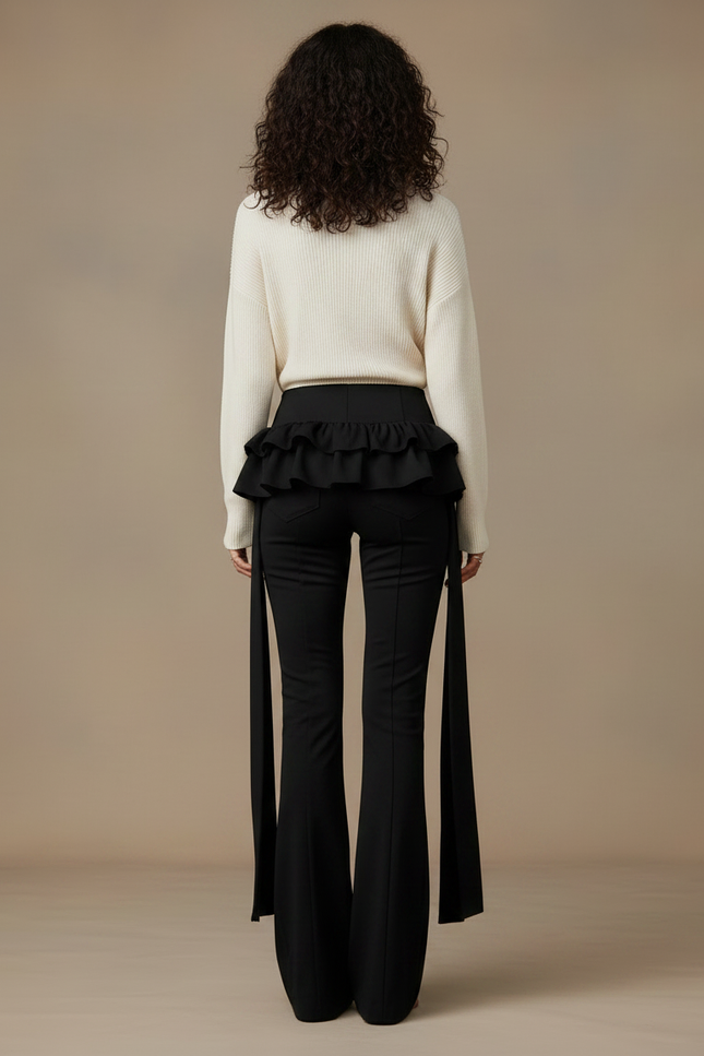 Pantalon Jupe Noir Volants Évasé Élégant Long - Polyester - vue 2