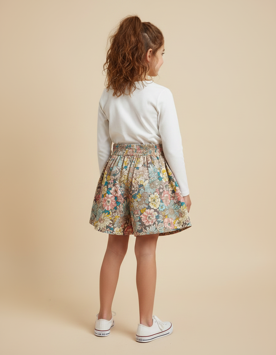 Pantalon Jupe Fleurs Évasé Plissé Confortable Fille - Multicolore Coton - vue 2