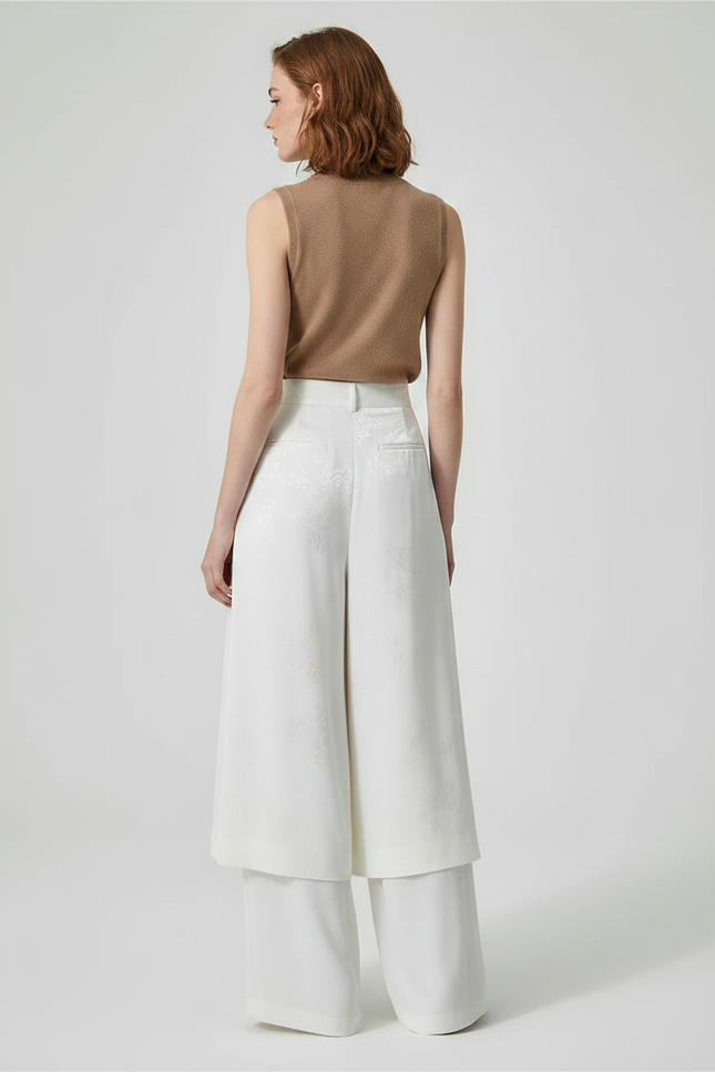 Pantalon Jupe Blanc Jacquard Satin Ample Élégant - vue 2