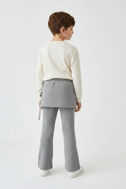 Pantalon Jupe Côtelé Gris Évasé Enfant Confortable - Maille - vue 2