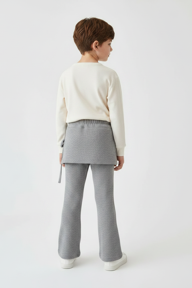 Pantalon Jupe Côtelé Gris Évasé Enfant Confortable - Maille - vue 2